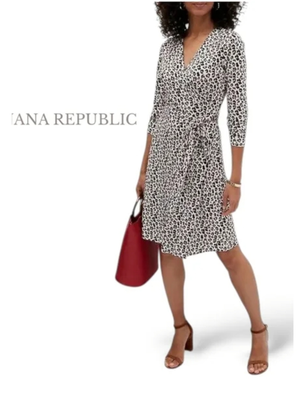 NWT Banana Republic White and Black Leopard Midi Wrap Dress Size S